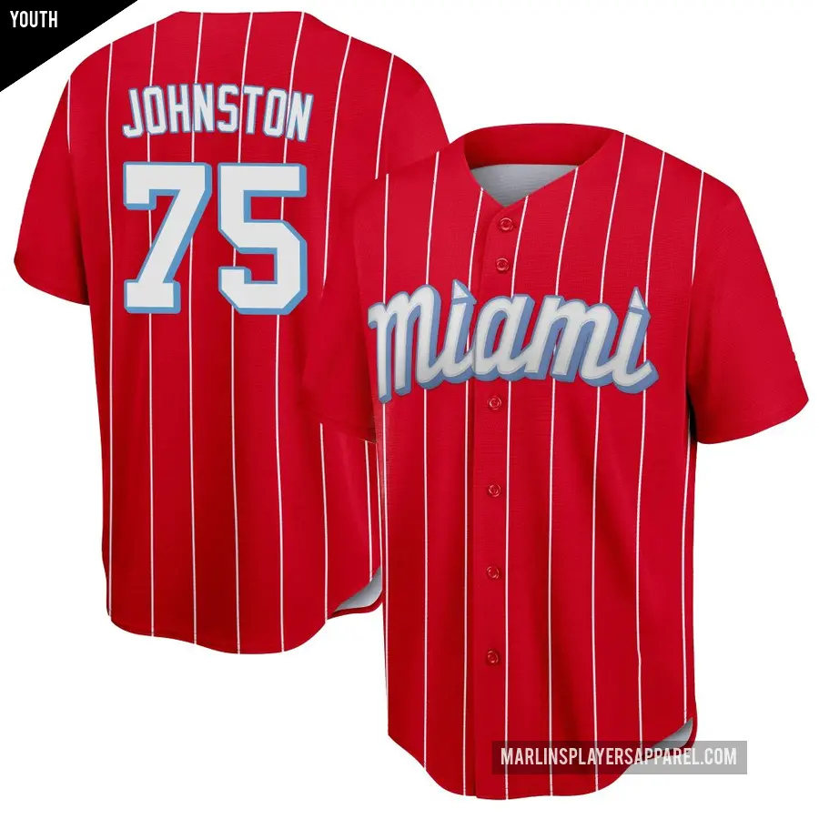 Youth Miami Marlins ＃75 Troy Johnston Replica Red 2021 City Connect Jersey