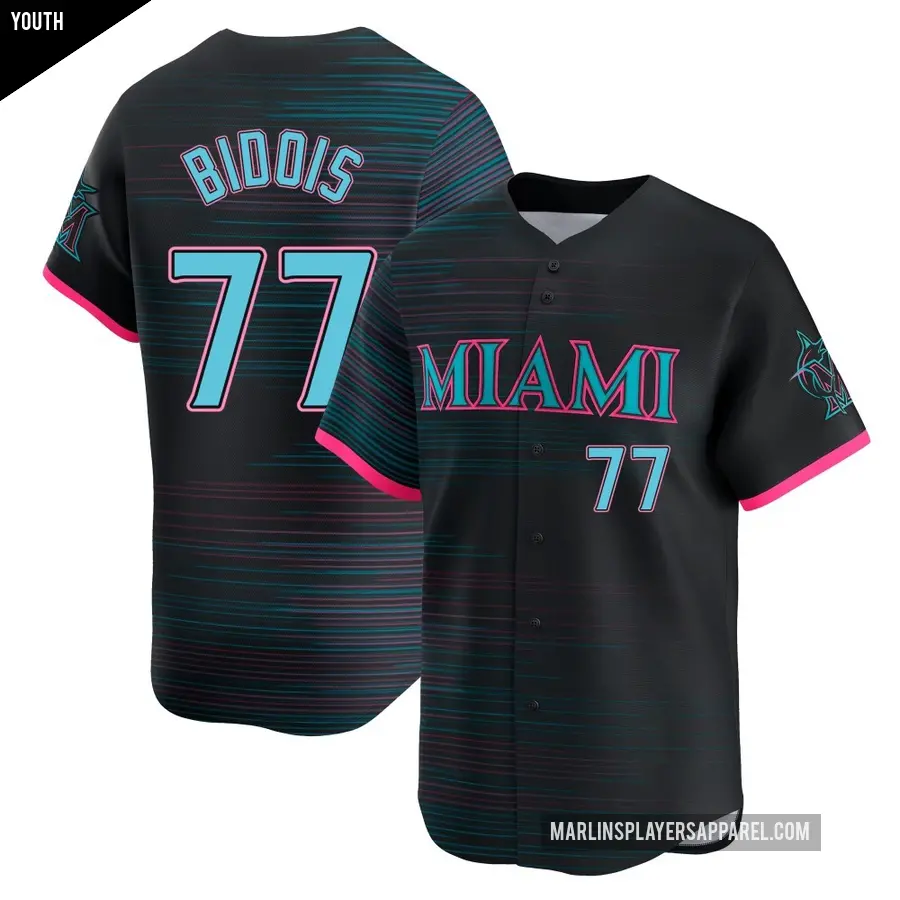 Youth Miami Marlins ＃77 Brandan Bidois Limited Black 2025 City Connect Jersey