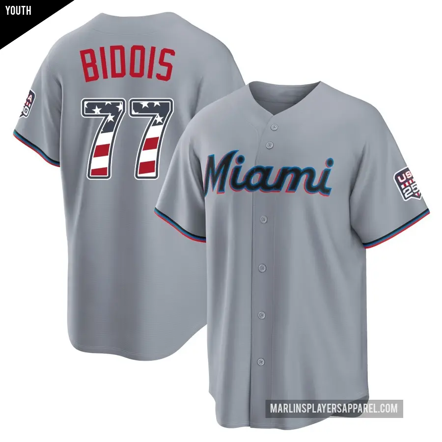 Youth Miami Marlins ＃77 Brandan Bidois Limited Gray USA 250 Fourth Of July Road Stadium Jersey